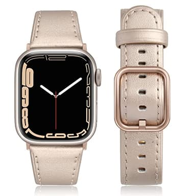 Tuocal Bracelet en cuir véritable compatible avec Apple Watch - 38 mm, 40 mm, 41 mm, 42 mm (Series 10) - Hommes Femmes - Bracelet de rechange en cuir véritable pour Apple Watch Series 10 9 8 7 6 5 4 3