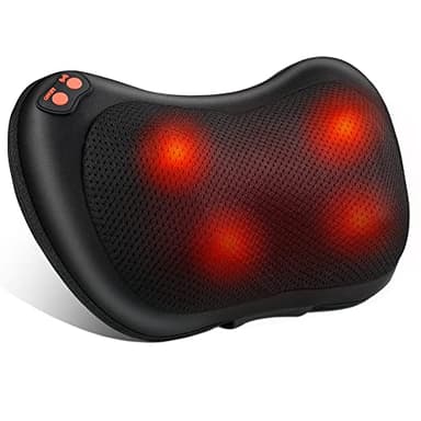 Coussin Massage Shiatsu, Masseur Dos chauffrant avec 4 Nœuds et 3 Vitesses Réglable, Rotation dans Deux Sens, Appareil de Massage pour Cou, Pieds, Cervical