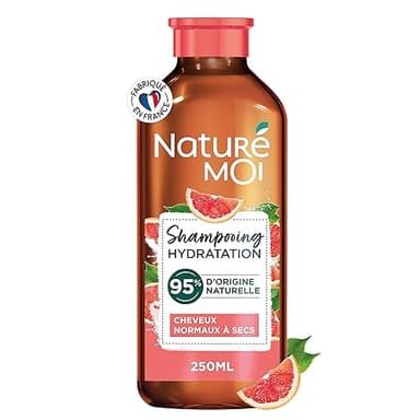 Naturé Moi - Shampooing Hydratation - Cheveux Normaux à Secs - Shampooing Sans Sulfate - Hydrate et revitalise - Au Pamplemousse Bio de Corse - 95% d'Origine Naturelle - 250 ml - Fabriqué en France