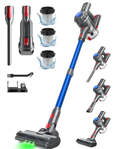Ivormentico Aspirateur Balai sans Fil, 50Mins/40KPA/450W Aspirateur sans Fil, Aspirateur Balai avec LED Verte, Aspirateur avec Brosse à Plancher Améliorée, pour Tapis, Sols Durs, Poils d'animaux, Bleu