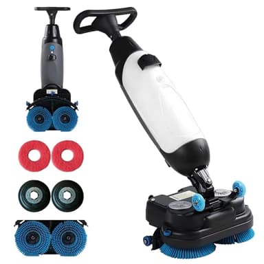 LADECNERHT Laveuse De Sol Professionnelle, 240 TR/Min, Laveuse électrique Légère, Largeur De Nettoyage De 43 Cm, Doubles Brosses Rotatives, Tête Rotative à 360°, Nettoyage De 12 000 Pi²/H White