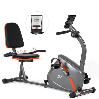 ISE Vélo d'Appartement Semi-Allongé Vélo Couché avec Frein Magnétique, Roues de Transport, Capteurs d'Impulsion, l'Ecran LCD, 8 Niveaux de Résistance Réglables, Velo d appartement Semi Allongé