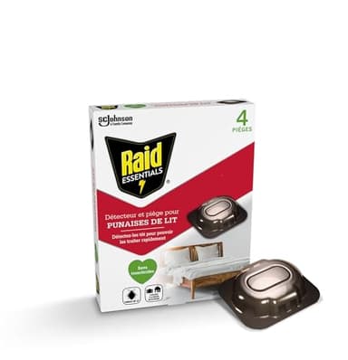 Raid Essentials Détecteur et pièges pour punaises de lit – Pour l'intérieur Sans insecticides – Détecte et piège les punaises de lit 4 pièges