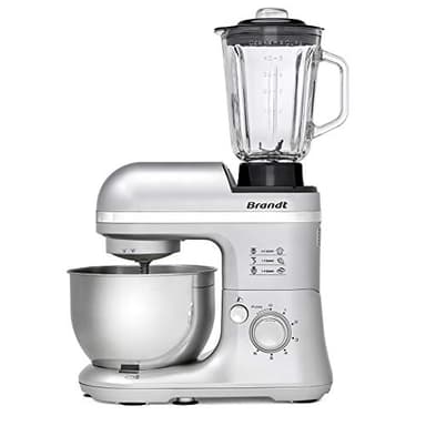 BRANDT - KM650BS - Robot Pâtissier Compact Multifonction 650 W - Rapide avec 6 vitesses + fonction PULSE - Fourni avec Fouet, Crochet, Pétrisseur, Batteur - Capacité du bol 4L – Gris