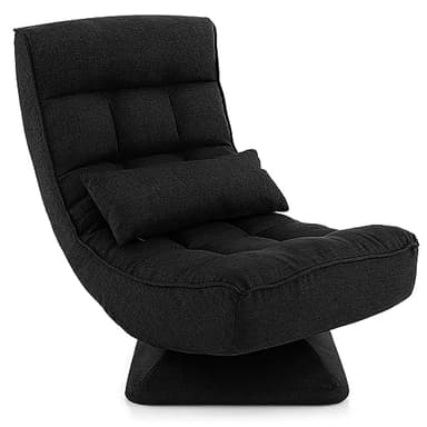 COSTWAY Chaise de Sol Pliable Réglable à 5 Positions, Fauteuil Rembourré Pivotante, avec Oreiller Lombaire, Fauteuil de Salon pour Méditer, Lire, se Reposer, sans Assemblage (Noir)