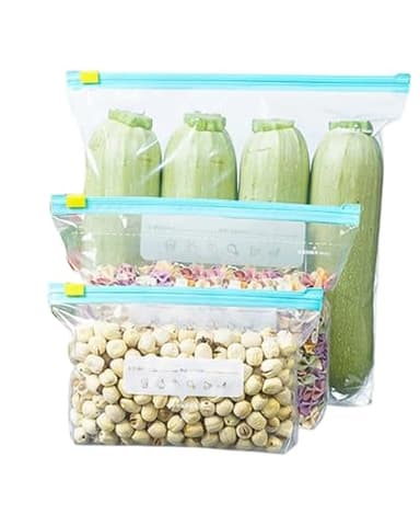 Fonyiunce 45 Pièces Sac Congelation Zip Reutilisable, Sans BPA, Sac de Conservation Alimentaire Ziplock Bag, 3 Tailles, Avec Fond à Soufflet, Sacs de Alimentaires Étanches, pour Mariner Viandes, CéréA