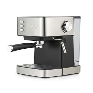 Salter Machine à expresso manuelle avec mousseur à lait, compatible avec café moulu, pompe à pression italienne à 15 barres, réservoir d'eau amovible de 1,6 l, cuillère doseuse,