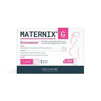 Densmore - MATERNIX G Vitamines Grossesse - Complément Alimentaire Acide Folique Grossesse - Spécifique femme enceinte - Fatigue, Mémoire et Immunité - 90 capsules - Cure 3 mois - Fabriqué en Europe
