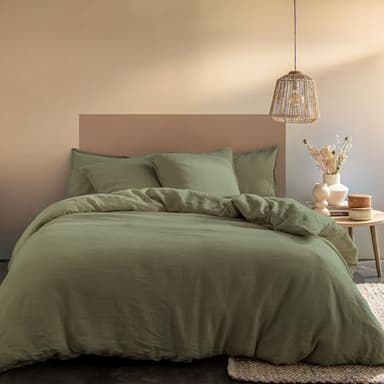 MATT & ROSE Parure de lit Unie Passion Lin 2 Personnes | 100% Lin Lavé | Oeko-TEX® Standard 100 | Housse de Couette 240x220 + 2 Taies d'oreiller 50x70 cm | Sauge
