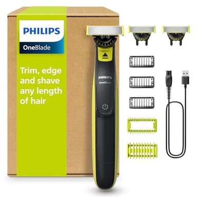 Philips OneBlade 360 Authentique Visage + Corps - Tondeuse à barbe électrique, tondeuse corps et rasoir avec technologie de lame 360, 2 lames 360, 3 sabots barbe de 3 jours, 1 kit Corps, QP2824/31
