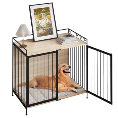 EUGAD Meuble Cage Chien, Cage Chien Interieur, 104cm Cage pour Chien avec Porte Verrouillable et Fonction Table d'Appoint, Moderne Caisse pour Chiens, Cage en Bois pour Chiens 104x92x60cm