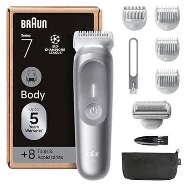 Braun Tondeuse Electrique Homme Series 7 BG7555 Pour Le Corps, Etanche, Coffret Avec +8 Outils De Rasage, 4 Sabots Dont Pour Les Zones Intimes Et Peau Sensible, Accessoire Sensitive Trim