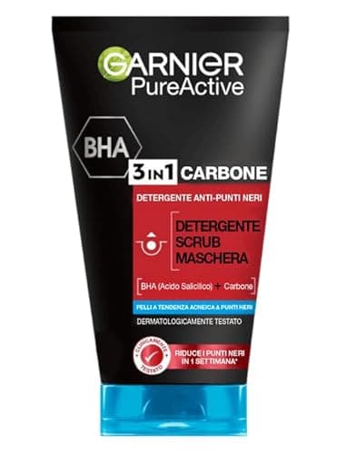 Garnier SkinActive - Nettoyant 3 en 1 Charbon Anti-Points Noirs Incrustés PureActive- 150 ml, Gel, Myrtille