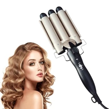 Boucleur 3 Têtes 25mm, Fer à friser 3 barils Beach Waves, Fer à Boucler Cheveux avec 2 températures réglable（180℃-210℃）,Vague fer chauffage rapide grande vague pour cheveux longs/courts