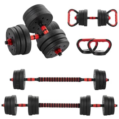 TEENO Kit Haltères Musculation 5-en-1, 20 kg, Comprend des kettlebells, des haltères, des barres et des supports pour pompes, adaptés à la remise en forme à domicile