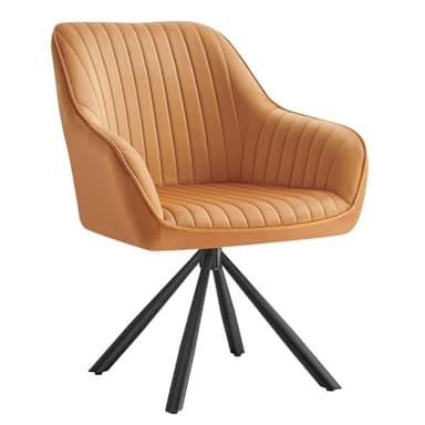 SONGMICS Chaise Salle à Manger Rembourrée, Charge 120 kg, Pivotante, Velours, avec Accoudoirs, Pieds en Acier, pour Cuisine, Marron Caramel et Noir d'encre KDC161K01