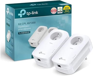 TP-Link CPL 1300 Mbps avec 1 Port Ethernet Gigabit et Prise Intégrée, Kit de 2, 2×2 MU-MIMO - Solution idéale pour profiter du service Multi-TV、4K et des jeux en ligne à la maison (TL-PA8015P KIT)