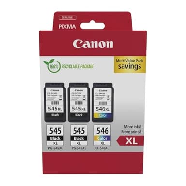 Canon PG-545XL x 2 / CL-546XL Cartouches d'encre Authentiques à Haut rendement, Lot de 3 (2 x Noir, 1 x Couleur) - Carton Multipack