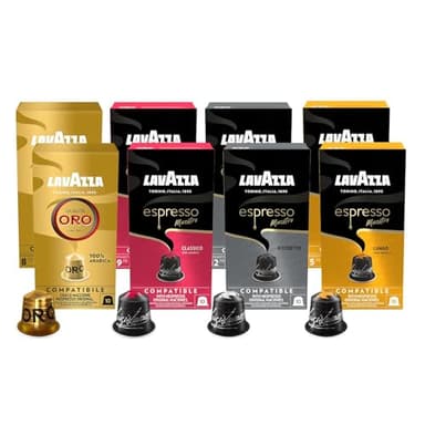 Lavazza, 80 Capsules Café Assorties, Capsules Compatibles Avec les Machines Nespresso Original, 2 x Espresso Maestro Classico, 2 x Ristretto, 2 x Lungo et 2 x Qualità Oro, 8 Paquets de 10 Capsules