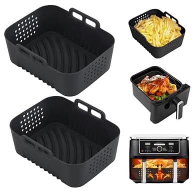 Alyvisun Moule Silicone Air Fryer, 2 Pièces Réutilisables Plat Pour Airfryer pour Paniers de 7,5L 9L 9.5L, Accessoires de Cuisson Antiadhésifs Idéaux pour les Ailes de Poulet (Noir)