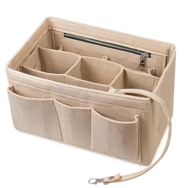 Organiseur de sacs à main, sac à main multi-poches, organiseur de sac en feutre avec compartiments amovibles, sac de rangement et d'organisation (27 x 15 x 16 cm, beige)