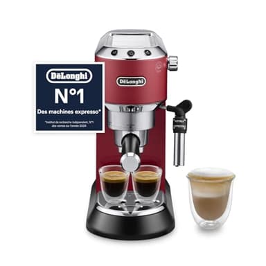 De'Longhi Dedica Style EC685.R, Machine à Café à Pompe en Acier Inoxydable Pour Café Moulu ou Dosettes, Machine à Espresso et Cappuccino, Réservoir de 1,3L, Système Anti-goutte, Rouge