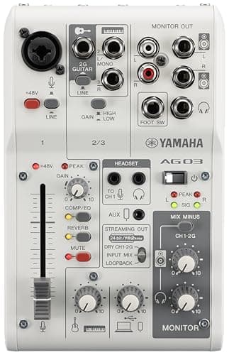 Yamaha AG03MK2 Table de mixage 3 canaux en direct avec interface audio USB pour Windows, Mac, iOS et Android, blanc