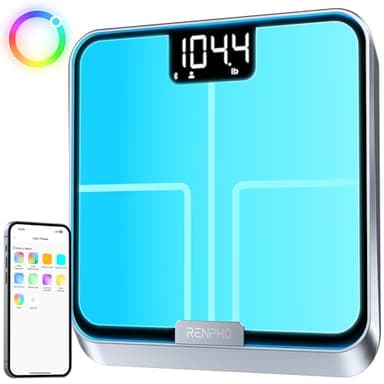RENPHO Balance Pese Personne, Rappel de Pesée facile, Pese Personnes intelligent Bluetooth, Couleurs de Balance Personnalisables, Balance Connectée Rechargeable, Revêtement ITO, 13 Moniteurs de Santé