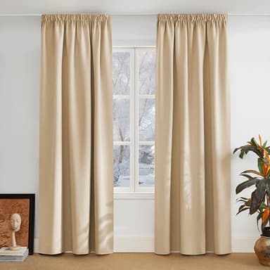 PONY DANCE Rideau Occultant - Rideau Salon Thermiques Phonique Anti Bruit Galon Fronceur sans Percage Décoration pour Salon Cuisine Chambre Maison, Jaune Beige, 140 x 245 cm, 2 Panneaux