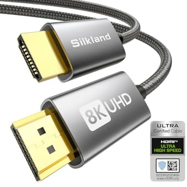 Silkland Câble HDMI 2.1 8K 1M, câble HDMI eARC pour Barre de Son 48Gbps, câble HDMI PS5 4K@120Hz, 2K@240Hz/144Hz, 8K@60Hz, HDR Dynamique, Dolby Atmos, HDCP 2.2/2.3 pour Fire TV, HDTV, Xbox Series X/S