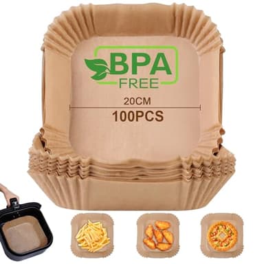 AiQInu Papier Sulfurisé pour Air Fryer,100 Pièces 20cm Cuisson Paper Liner,Food-Grade BPA gratuit, Jetable Antiadhésive Sans Huile Papier Parchemin Accessoires pour 4.5-6L Friteuse à Air