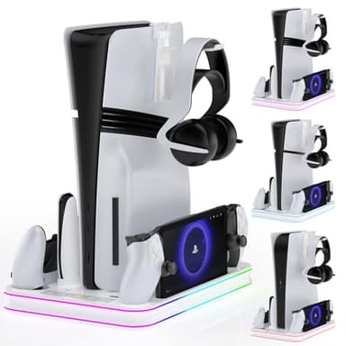 Aceshop Support PS5/PS5 Slim/Pro avec Ventilateur de Refroidissement, Station de Charge pour Accessoires P5/P5 Slim/Pro pour Portal et Contrôleur Dual Sense/Edge