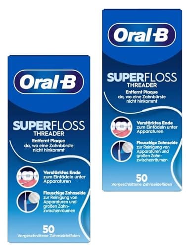 Oral-B Enfile-fils Superfloss - Élimine la plaque dentaire et le tartre - Fil dentaire pour appareils dentaires - 50 brins