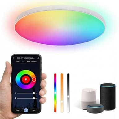 Plafonnier LED à intensité variable, 24 W, Ø 30 cm, changement de couleur intelligent, plafonnier rond et plat avec 16 millions de couleurs DIY, compatible avec Alexa et Google Assistant, pour chambre