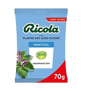 Ricola - Bonbons aux Plantes - Parfum Menthol - Apaisant et Extra Frais - Sans Sucres - Colorants et Arômes Naturels - Fabriqué en Suisse - 1 Sachet de 70g