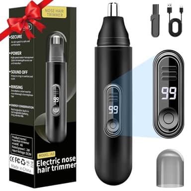 Tondeuse Nez, Coupe Poils Nez et Oreilles USB Rechargeable, LCD Écran, IPX7 Tondeuse Oreilles, Rasoir Nose pour Hommes et Femmes
