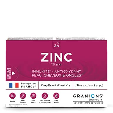 Granions® ZINC 10 mg - 30 ampoules = 15 jours - Immunité - Antioxydant - Peau, cheveux & ongles - 10 mg de Zinc - Made in France
