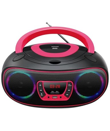 Denver Lecteur de CD Portable TCL-212BTPINK. Boombox. Radio FM. Bluetooth. Haut-parleurs Volume 4W. Entrée AUX. Lecture MP3 Via USB Rose