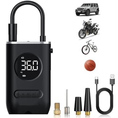 WYRIAZA Pompe à air électrique, 150 PSI 4 fois rapide, avec manomètre numérique LED, 4 modes de compresseur de batterie pour vélo, voiture, moto, ballons