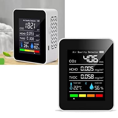 Detecteur CO2 Détecteur de Dioxyde de Carbone Capteur CO2 5 en 1 Moniteur de Qualité de l'air Intérieur à Piles, HCHO TVOC Température et Humidité pour Voyage, Maison, Voiture