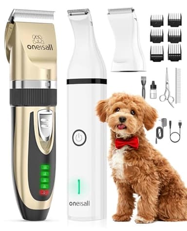 oneisall Tondeuse pour chien et pattes de chien 2 en 1 à faible bruit sans fil pour le toilettage des poils d'animaux de compagnie pour petite et grande taille, chats, animaux