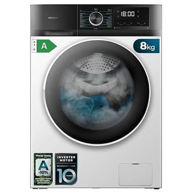 Cecotec Lave-linge 8 Kg Chargement Frontal Bolero Dresscode 8500 Inverter A. 1900 W, 1400 rpm, Moteur Inverter Plus, Basse Consommation, 16 Programmes, SteamMax, Delay Start, Blanc
