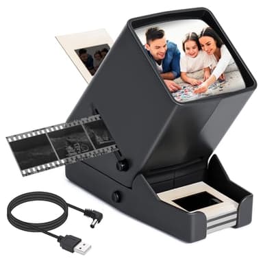 Visionneuse de film et de diapositives de 35 mm pour anciennes diapositives, film négatif/positif, portable, éclairage LED, grossissement x3, avec câble d'alimentation USB ou fonctionnement à piles