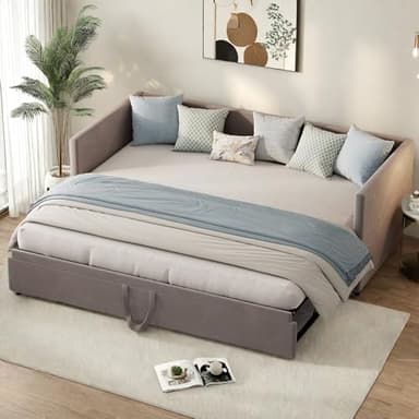 Yeutre Canapé lit 2 Places 90/180 x 200 cm, Canape Lit Convertible Extensible avec sommier à Lattes, Lits gigogne, Tissu Velours, sans Matelas (Gris)