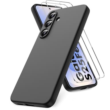 Vansdon Coque Compatible avec Samsung Galaxy S25 FE, 2 Film de Protection en Verre trempé, Housse Souple en TPU en Silicone Liquide, Housse en Caoutchouc Antichoc - Noir