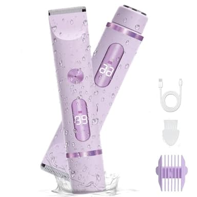 XkuiHF 2 in 1 Rasoir Electrique Femme, Tondeuse Femme Intime, IPX7 Étanche Rasoir Femme, utilisation humide et sèche pour le visage, les aisselles, les jambes (Violet)