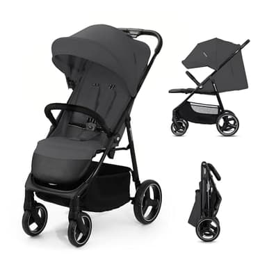 Kinderkraft TRIG 3 Poussette Canne, Légère, Position Allongée, Suspension 4 Roues, Pliable, Harnais réglables à 5 points, Repose-pieds, Jusqu'à 25 kg, Gris