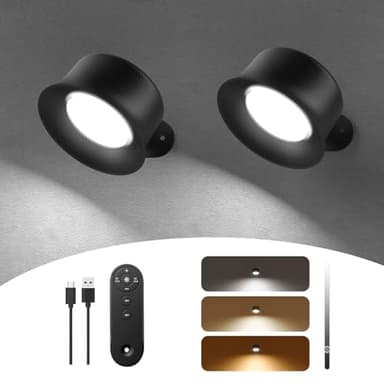 FULEN Applique Murale Interieur, Lampe Murale LED Rechargeable avec Télécommande ou Tactile, 3 Températures de Couleur et Luminosité Réglable, Lampe Murale sans fil pour Chevet de Chambre En Lisant