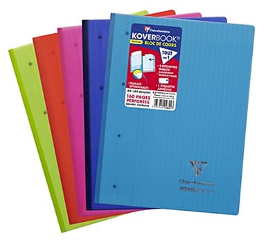 Clairefontaine 4841C Un Bloc de Cours Koverbook Agrafé Grand Côté - A4+ 22,3x29,6 cm - 160 Pages Détachables Grands Carreaux Perforées 4 Trous - Papier Blanc 90g - Couverture Polypro Couleur Aléatoire