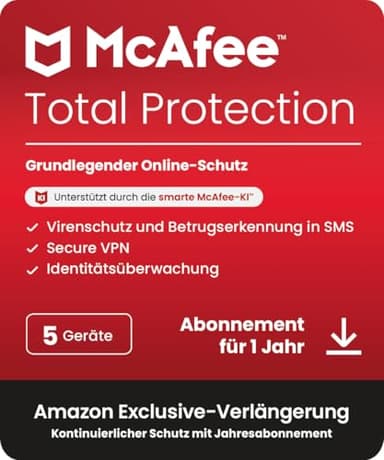 McAfee Total Protection 5 appareils 2025 |12 mois | VPN sécurisé, logiciel de sécurité avec antivirus, gestionnaire de mots de passe et surveillance de l'identité | Abonnements Amazon